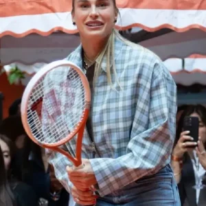 Aryna Sabalenka All Accor X Roland Garros Open Party Green and Blue Plaid Bomber Shirt Jacket