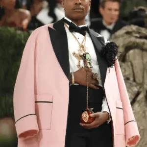 Buy A$AP Rocky Met Gala 2026 Costume Art Exhibition Pink Wool Trench Coat For Men