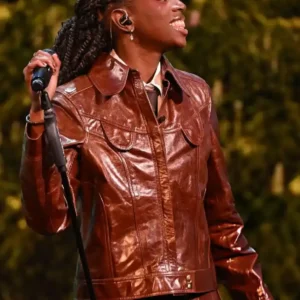Buy Cat Burns 2026 BAFTA Television Awards Brown Leather Jacket