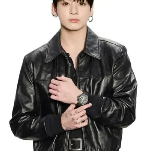 Buy Jung Kook Watch Event 2026 Jeon Black Leather Bomber Jacket For Men and Women