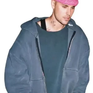 Buy Justin Bieber Coachella 2026 Grey Hooded Zip-Up Jacket