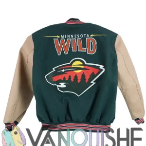 Buy Minnesota Wild Classic Green and Beige Satin Varsity Jacket For Men and Women
