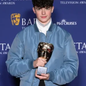 Buy Owen Cooper 2026 BAFTA Television Blue Satin Bomber Jacket