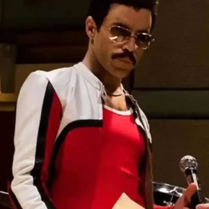 Buy Rami Malek Freddie Mercury Bohemian Rhapsody White and Red Cafe Racer Leather Jacket