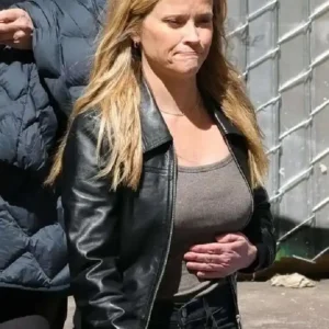 Buy Reese Witherspoon The Morning Show in LA 2026 Black Bomber Leather Jacket