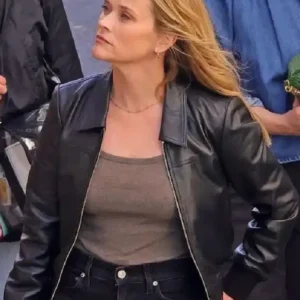 Buy Reese Witherspoon The Morning Show in LA 2026 Black Bomber Leather Jacket For Men and Women