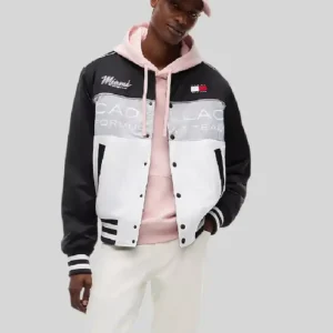 Buy Tommy Hilfiger x Cadillac 2026 F1 Team Miami Black and White Varsity Jacket For Men and Women