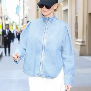 Charlize Theron New York City 2026 Blue Denim Jacket For Women