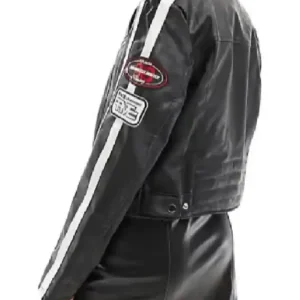 Courtney Green TOWIE 2026 Black Café Racer Leather Biker Jacket