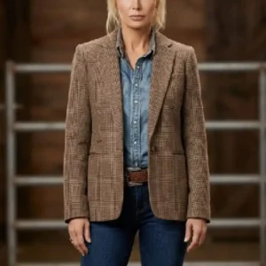 Dutton Ranch Kelly Reilly Brown Checkered Blazer
