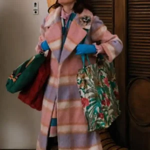 Elsbeth S03 Carrie Preston Pink Plaid Long Coat