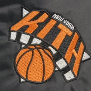 Giorgio Armani & Kith for the New York Knicks 2026 Playoffs Black Satin Bomber Jacket For Men and Women
