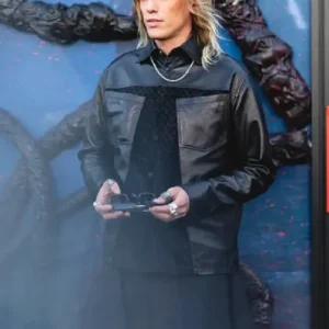 Jamie Campbell Bower Stranger Things Emmys FYSEE Event 2026 Black Hybrid Leather Shacket