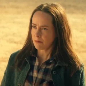 Jena Malone 2026 TV Series The Boroughs S01 Claire Cooper Teal Gree Wool Shirt Style Jacket