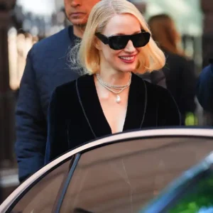 Jessica Chastain New York City 2026 Set The Off Weeks Black Velvet Blazer For Women