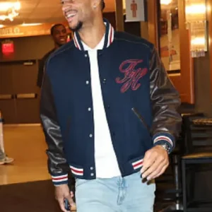 Josh Hart Cleveland Cavaliers Vs New York Knicks 2026 Navy Blue and Brown Varsity Jacket