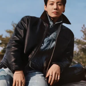 Jungkook x Calvin Klein Black Leather Racer Jacket