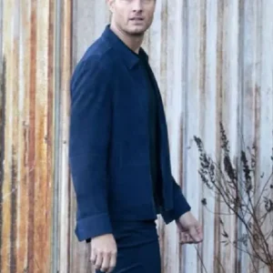 Justin Hartley 2026 TV Series Tracker Colter Shaw Navy Blue Suede Jacket For Men and Women
