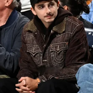 Knicks Game 2026 Timothée Chalamet Brown Sherpa Jacket