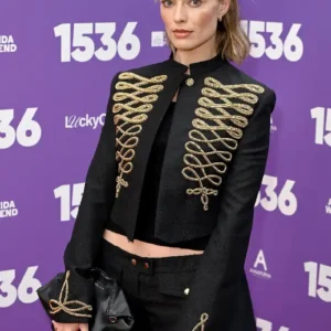 Margot Robbie 2026 Attending the opening night 1536 London Black Military Jacket For Women