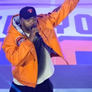 Method Man Halftime Show NBA Knicks vs. Cavs Game 2 Orange Leather Bomber Jacket