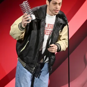 Pete Davidson 30th Annual Webby Awards Black and Beige Bomber Leather Jacket