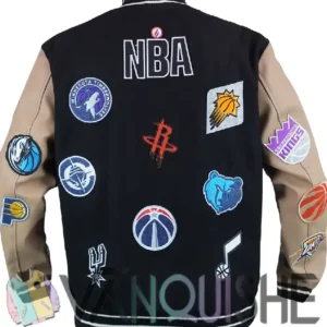Pro Basketball All Teams Logo Black and Khaki Varsity Jacket