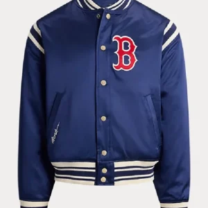 Ralph Lauren x MLB Boston Red Sox Satin Blue Varsity Bomber Jacket