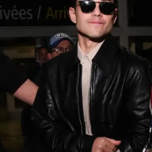 Rami Malek 79th Cannes Film Festival 2026 France Arriving Nice Airport Black Leather Jacket