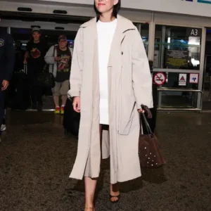 Riley Keough Arriving Nice Airport 79th Cannes Film Festival France 2026 Beige Trench Coat For Women