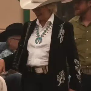 Shop Annette Bening 2026 TV Series Dutton Ranch Beulah Jackson Black Embroidered Blazer