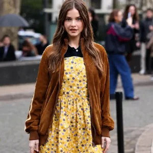 Shop Barbara Palvin 2026 Paris Fashion Week Brown Wool Jacket