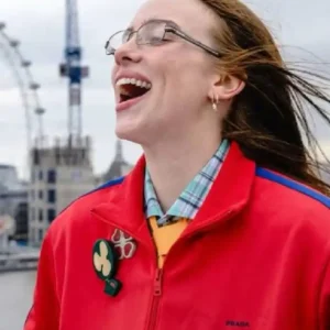 Shop Billie Eilish 2026 Capital FM Interview Red Zip-Up Jacket For Men and Women