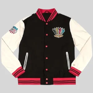 Shop Caitlin Clark 2026 WNBA Indianapolis 500 Black and White Racing Bomber Jacket For Men and Women