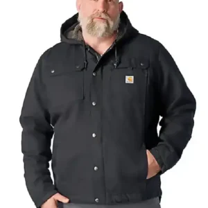 Shop Carhartt Washed Duck Bartlett Black Hooded Jacket For Men
