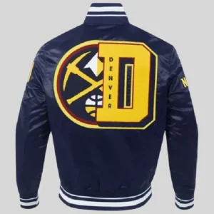 Shop Denver Nuggets Mashup Satin Navy Varsity Jacket