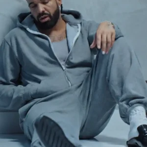 Shop Drake Janice Iceman Album STFU Grey Zip-Up Hoodie Tracksuit
