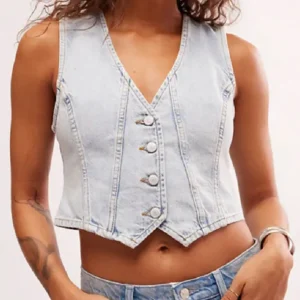 Shop Ella Bright 2026 TV Series Off Campus S01 Hannah Wells Blue Denim Vest For Women