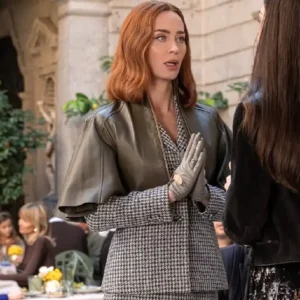 Shop Emily Blunt 2026 Movie The Devil Wears Prada 2  Emily Leather Capelet For Women