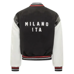 Shop Jaafar Jackson Milano Italy 2026 Black and White Wool Varsity Jacket
