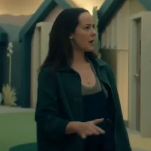 Shop Jena Malone 2026 TV Series The Boroughs S01 Claire Cooper Teal Gree Wool Shirt Style Jacket
