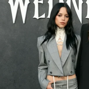 Shop Jenna Ortega Emmys FYSEE Event 2026 Grey Cropped Jacket For Women