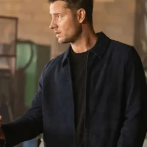 Shop Justin Hartley 2026 TV Series Tracker Colter Shaw Navy Blue Suede Jacket For Men and Women