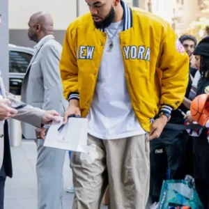 Shop Karl-Anthony Towns New York Knicks Yellow Satin Bomber Jacket