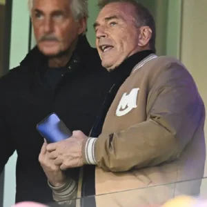 Shop Kevin Costner Gabba Brown Wool Bomber Jacket