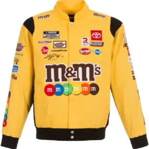 Shop Kyle Busch M&M’s Twill Uniform Snap-Tab Buttoned Yellow Jacket For Men