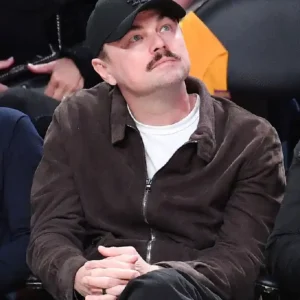Shop Leonardo DiCaprio Lakers VS Thunder Game 4 Dark Brown Suede Leather Jacket