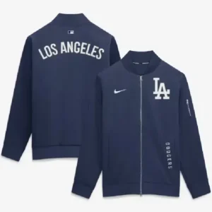 Shop Los Angeles Dodgers Nike Navy Authentic Collection Dugout Full-Zip Bomber Jacket Men and Women