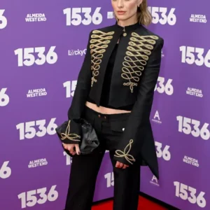 Shop Margot Robbie 2026 Attending the opening night 1536 London Black Military Jacket