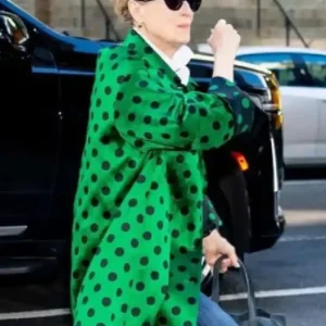 Shop Meryl Streep The Devil Wears Prada 2 Miranda Priestly Green Black Polka Dots Coat